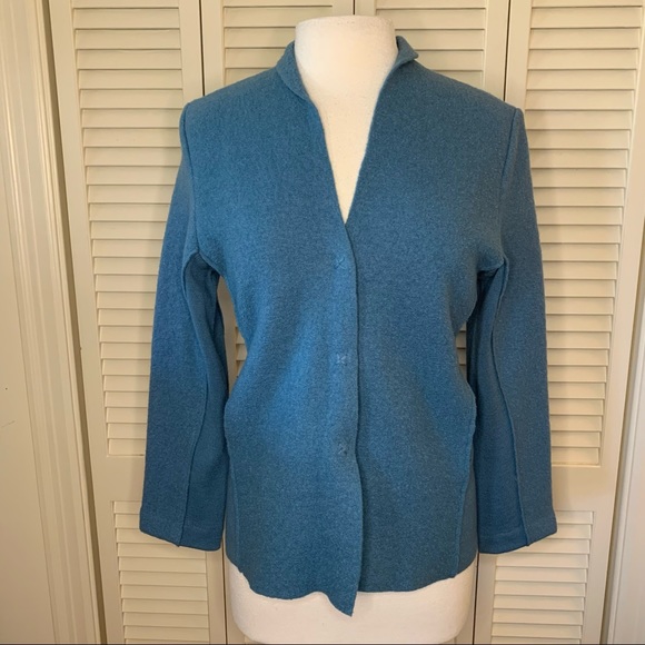 Eileen Fisher blue snap front button jacket - Picture 1 of 13
